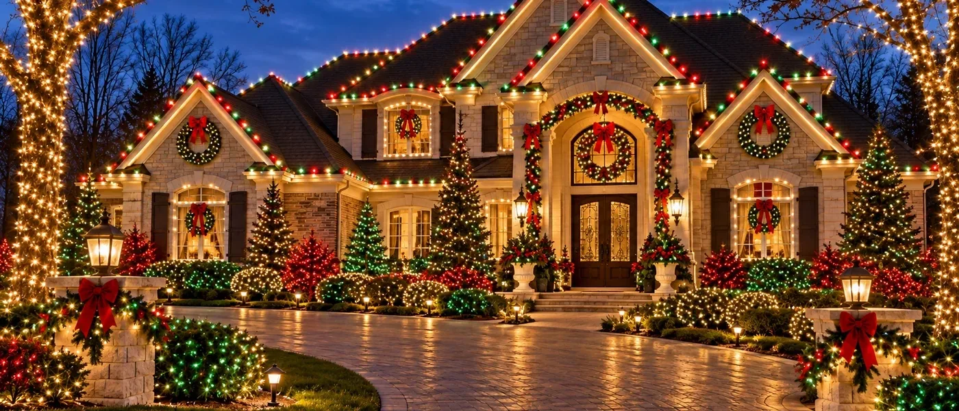 Complete residential Christmas light installation — full property