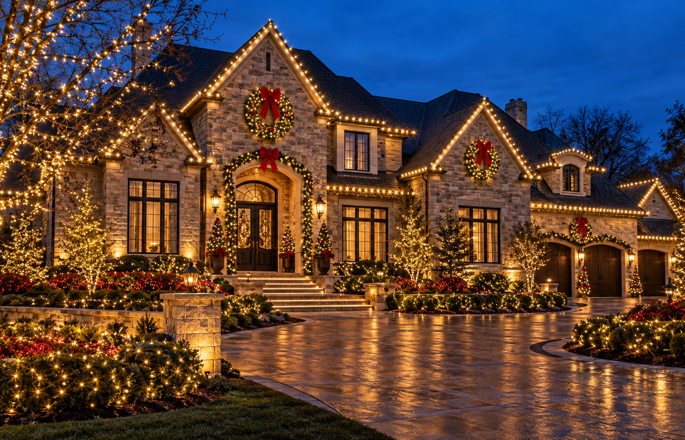 Upscale residential full property Christmas lights West Bloomfield